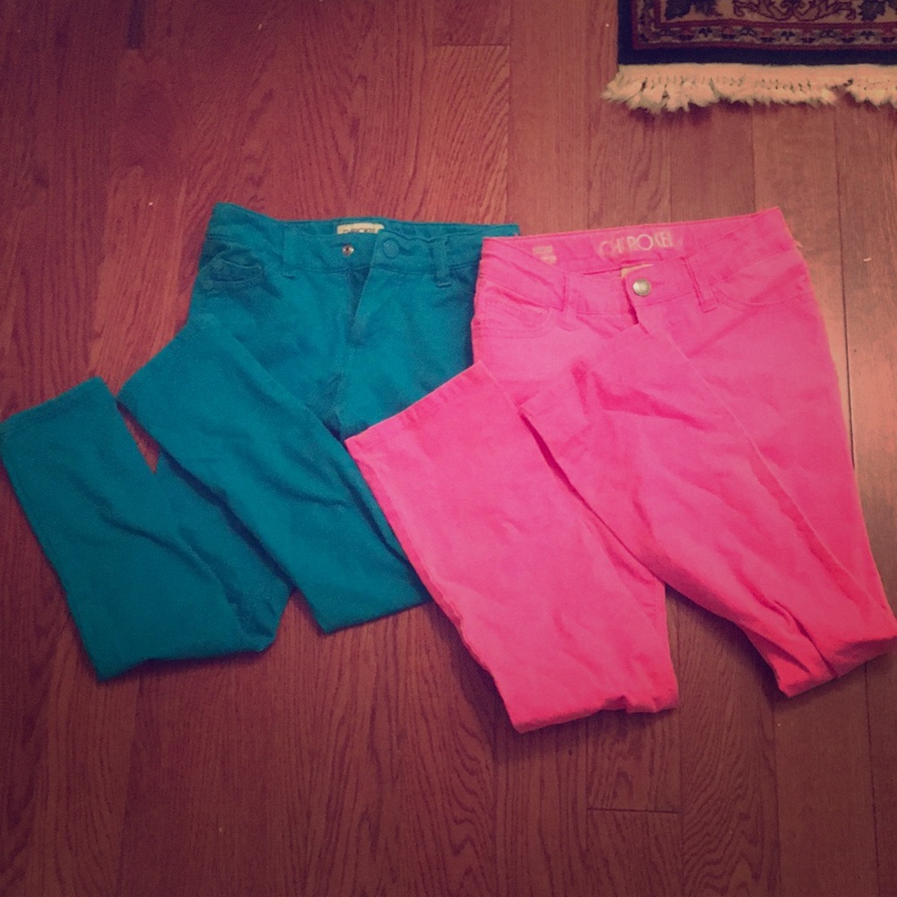 Blue and pink Jeans